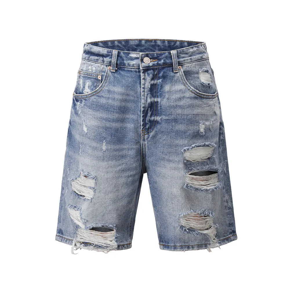 Niche Street Style Hole Zipper Straight Pants Jeans Denim Shorts