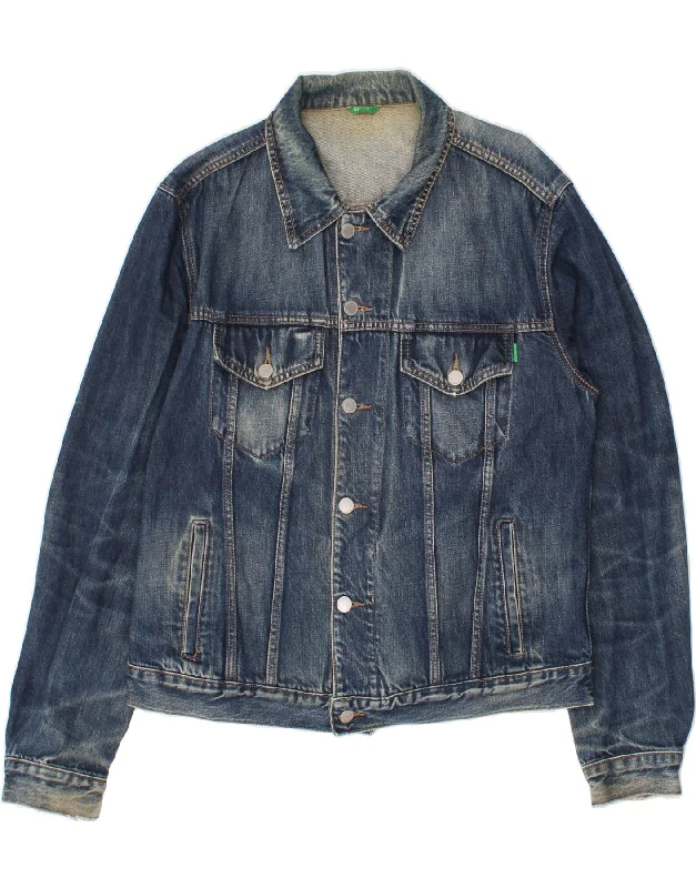 BENETTON Mens Denim Jacket UK 40 Large Blue Cotton