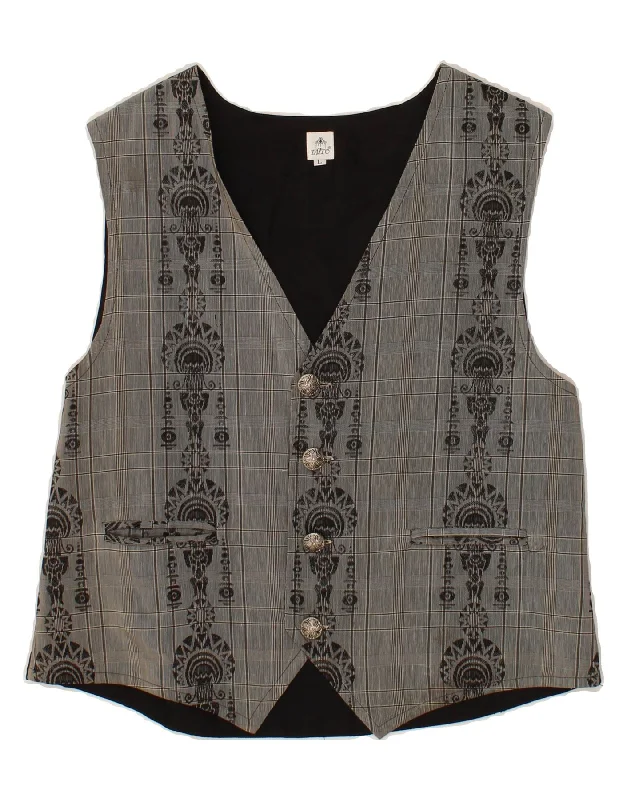 VINTAGE Mens Waistcoat UK 40 Large Grey Geometric