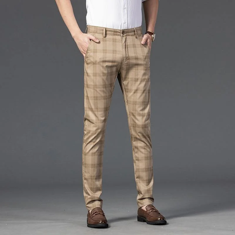 Men's Business Plaid Regular Fit Pants