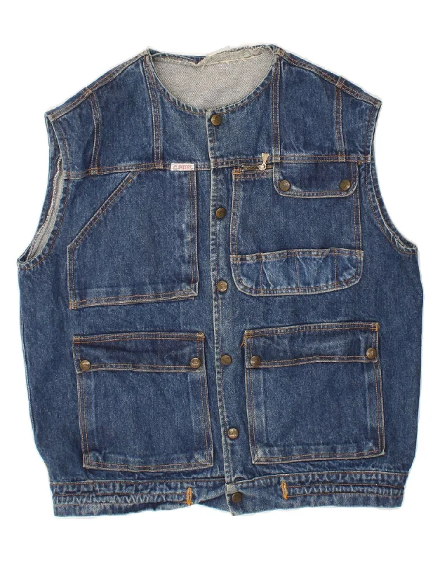 VINTAGE Mens Denim Gilet UK 40 Large Blue Cotton