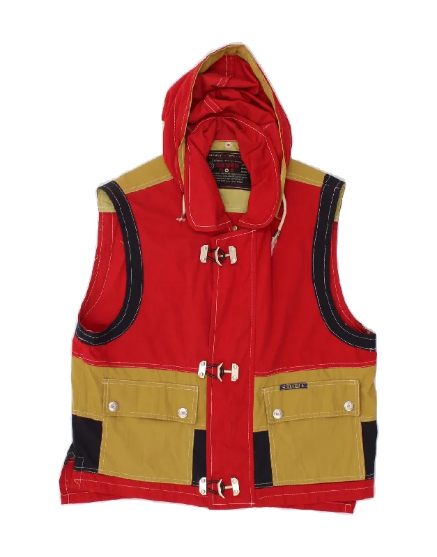 VINTAGE Mens Hooded Utility Gilet UK 36 Small Red Colourblock Polyester