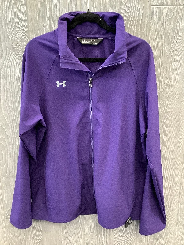 Athletic Top Long Sleeve Collar By Under Armour In Purple, Size: Xl