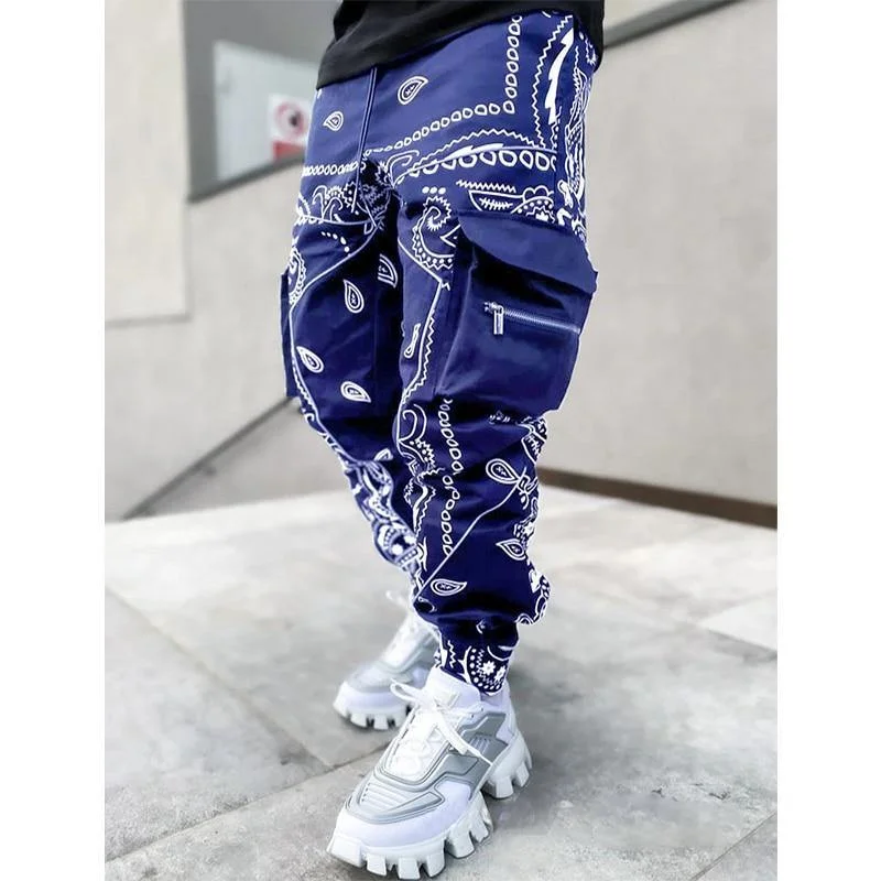 Bandana Printed Men's Streetwear Cargo Sweatpants