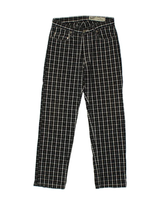 GAS Mens California Straight Casual Trousers W30 L29 Black Check Cotton