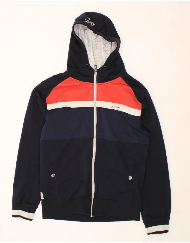 JACK & JONES Mens Hooded Bomber Jacket UK 40 Large Navy Blue Colourblock