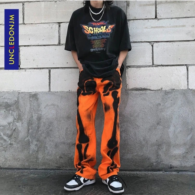 UNCLEDONJM Skeleton denim Hip Hop jeans 2021 designer pants men clothing women streetwear graffiti men jeans trousers T2-A213