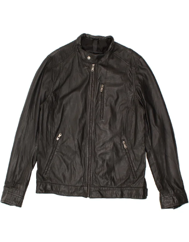 CONBIPEL Mens Bomber Leather Jacket IT 50 Large Black Leather