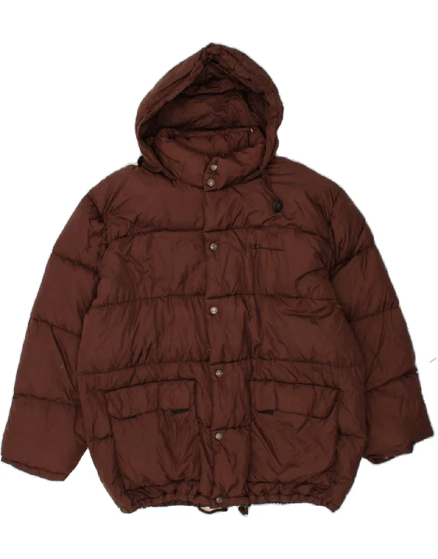 CHAMPION Mens Hooded Padded Jacket UK 40 Large Brown Nylon