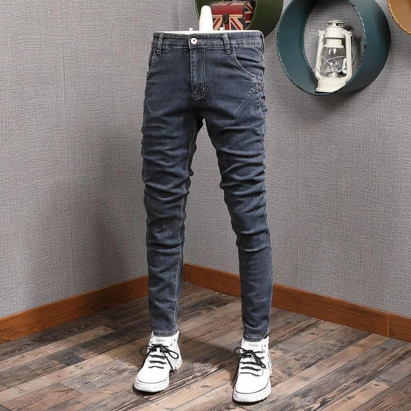 Men's Retro Slim Fit Elastic Casual Jeans