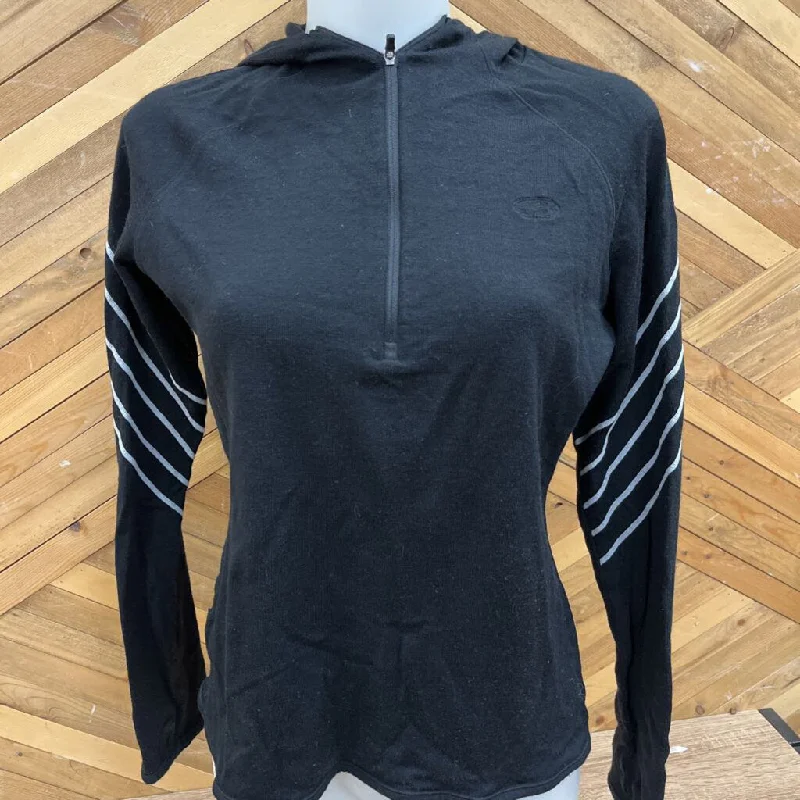 icebreaker - Women's 320 Merino Sport Hooded 1/4-Zip Base Layer Top - MSRP comp $310: Black-women-XL