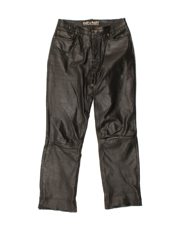 VINTAGE Mens Leather Straight Trousers W30 L29 Black Leather