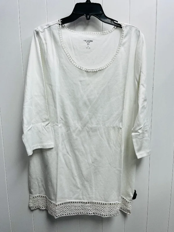 Top Long Sleeve By Liz Claiborne In White, Size: Xl