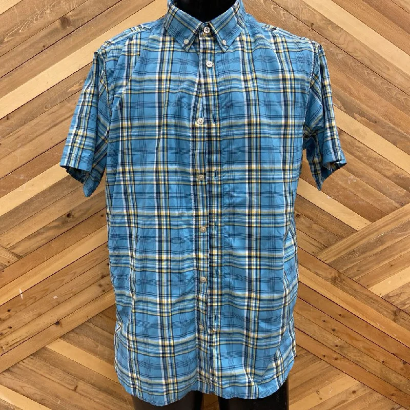 The North Face - Men's S/S Button-Up Hiking Shirt - MSRP $100: Blue/Yellow-men-LG