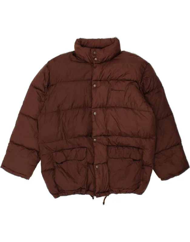 CHAMPION Mens Hooded Padded Jacket UK 42 XL Brown Nylon