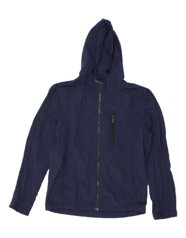 CALVIN KLEIN Mens Hooded Rain Jacket UK 40 Large Navy Blue Polyester