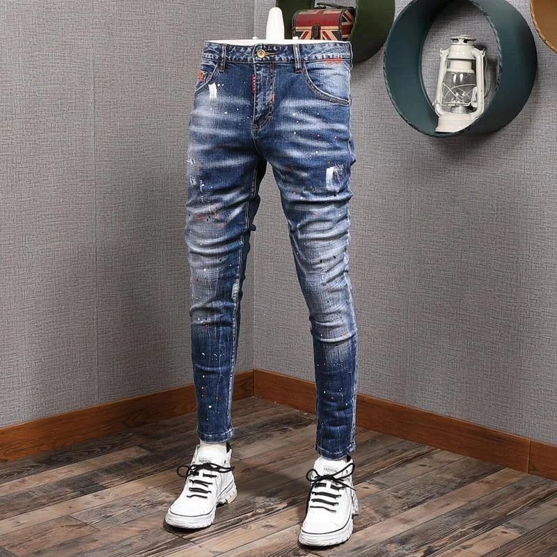 Men's Slim Fit Elastic Distressed Denim Jeans