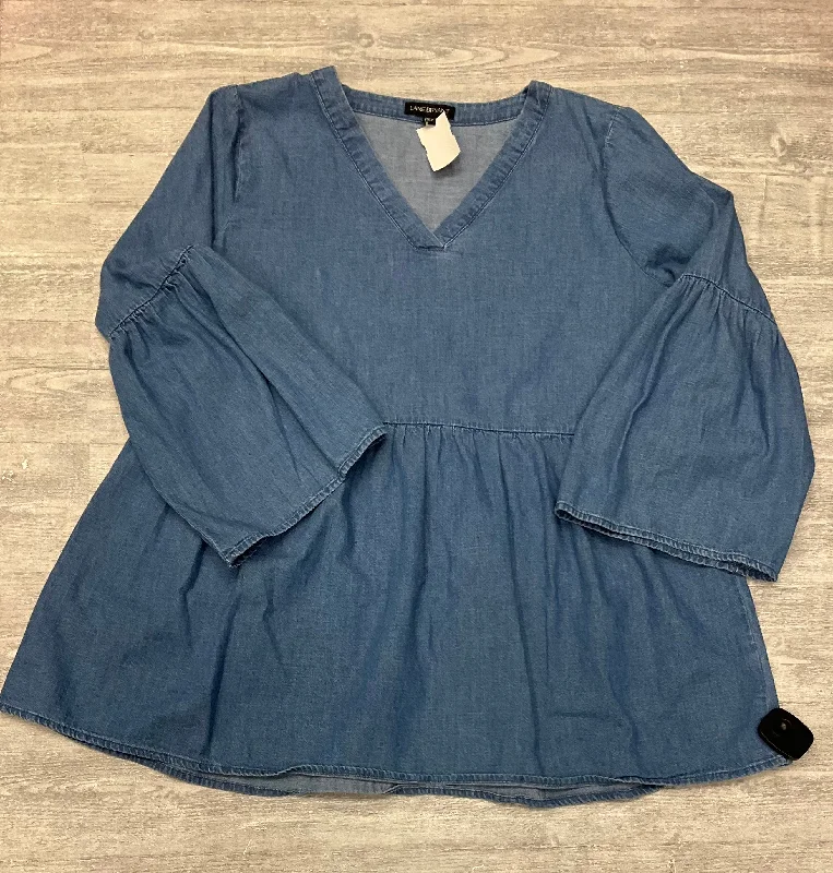 Top 3/4 Sleeve By Lane Bryant In Blue Denim, Size: Xl