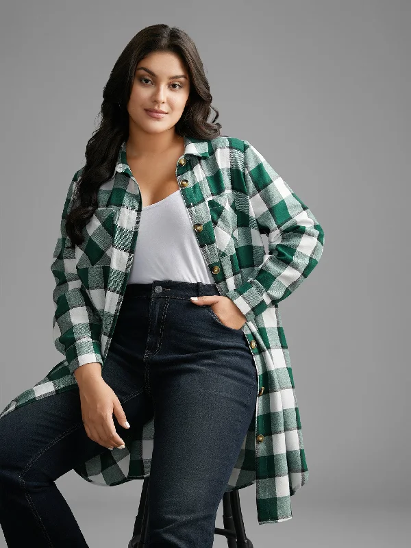 Plaid Patched Pocket Arc Hem Jacket