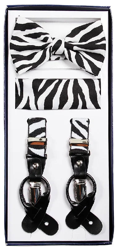 Zebra Stripes Suspenders & Bowtie Hanky 3 Piece Set