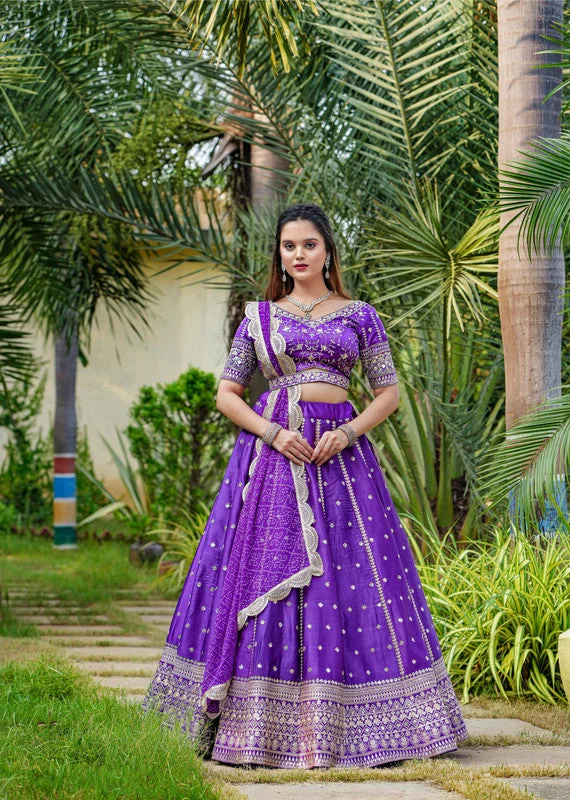 Women's Purple Satin Heavy Embroidery Sequence Readymade Traditional Lehenga Choli Set  (stitched 40 size, Alt 38 to 44 size) - Aastha Fashion