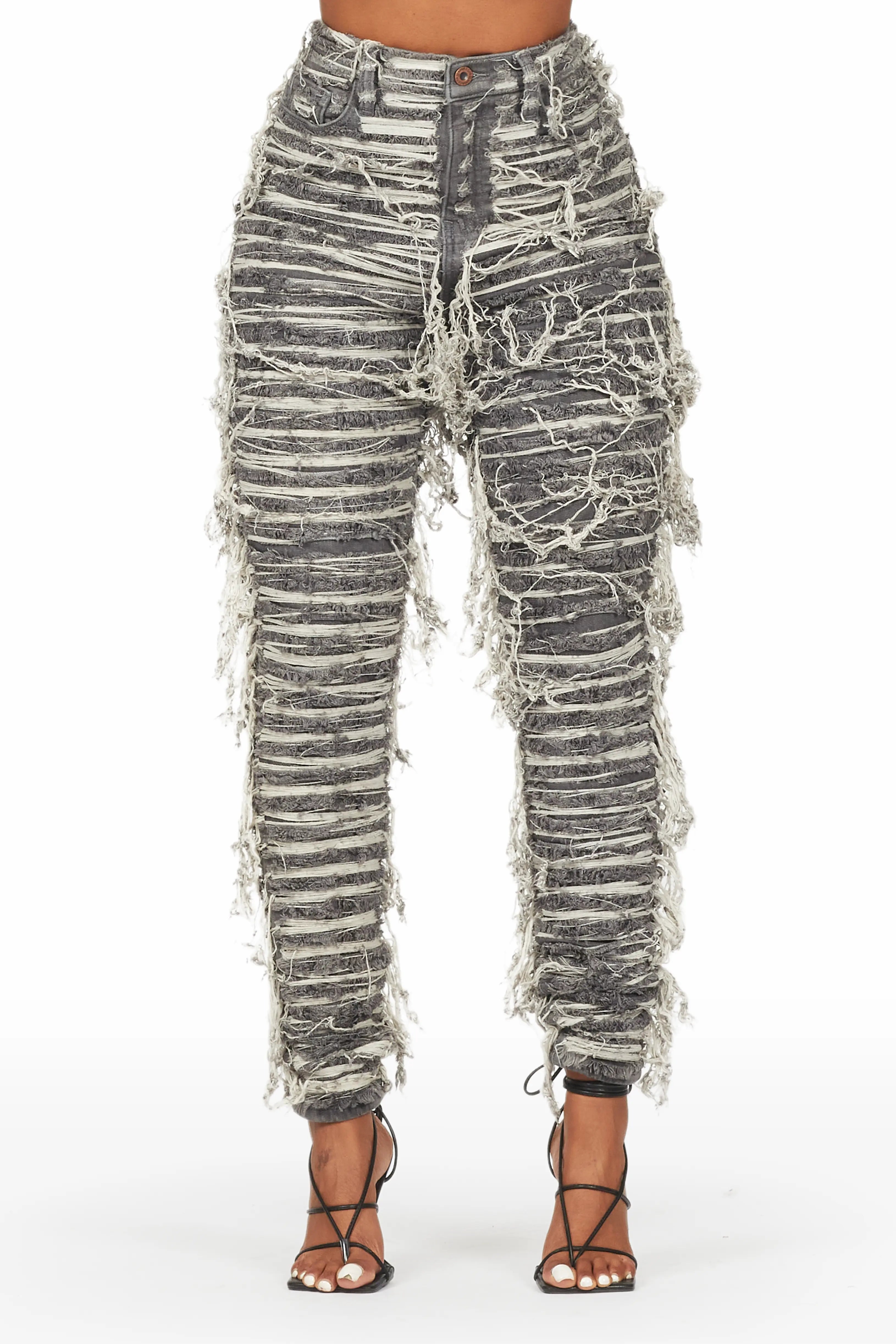 Lucia Grey Wash Shredded Skinny Jean