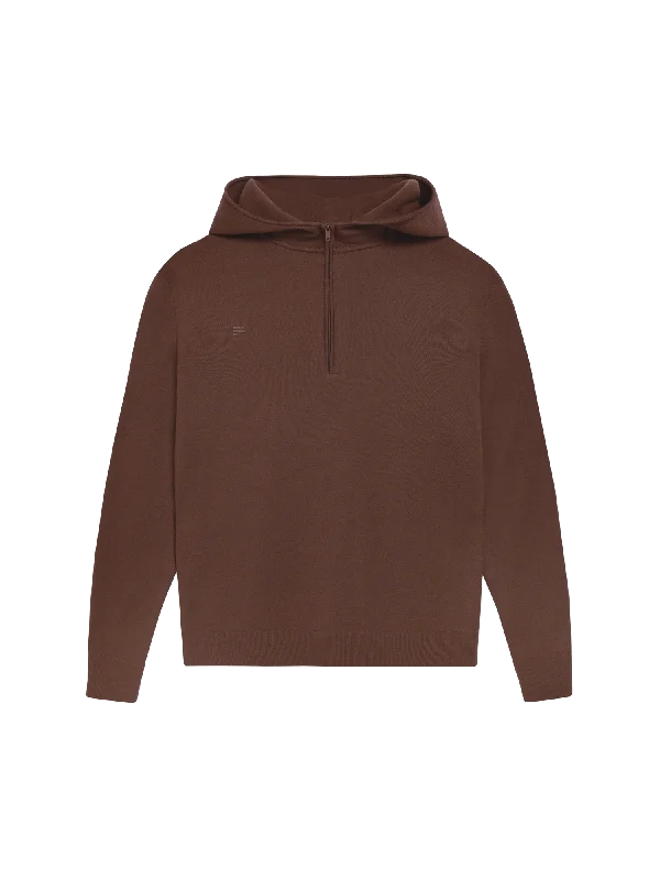 Merino Wool Half Zip Hoodie—chestnut brown