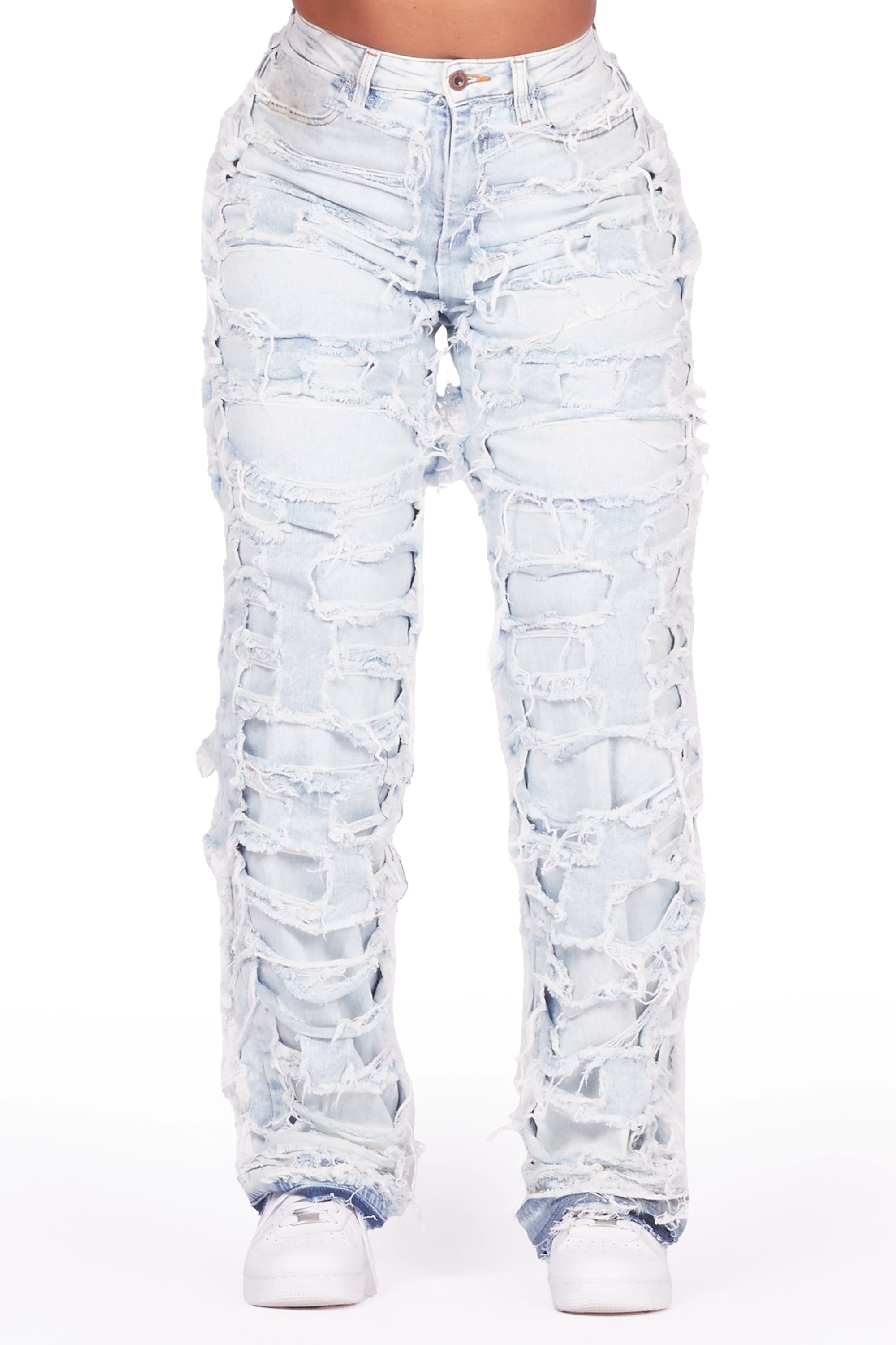 Jaidyn Light Wash Shredded Wide Leg Jean