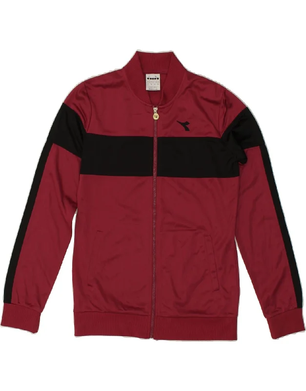 DIADORA Womens Tracksuit Top Jacket UK 12 Medium Burgundy Colourblock