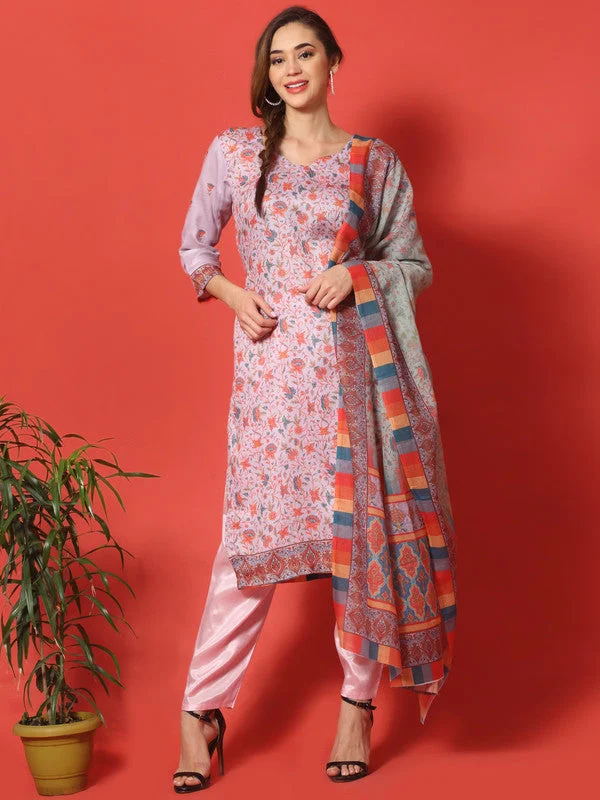 Women's Mauve Cotton Digital Printed Festive Wear Designer Straight Suit Set  (Semi stitched ) - Aastha Fashion