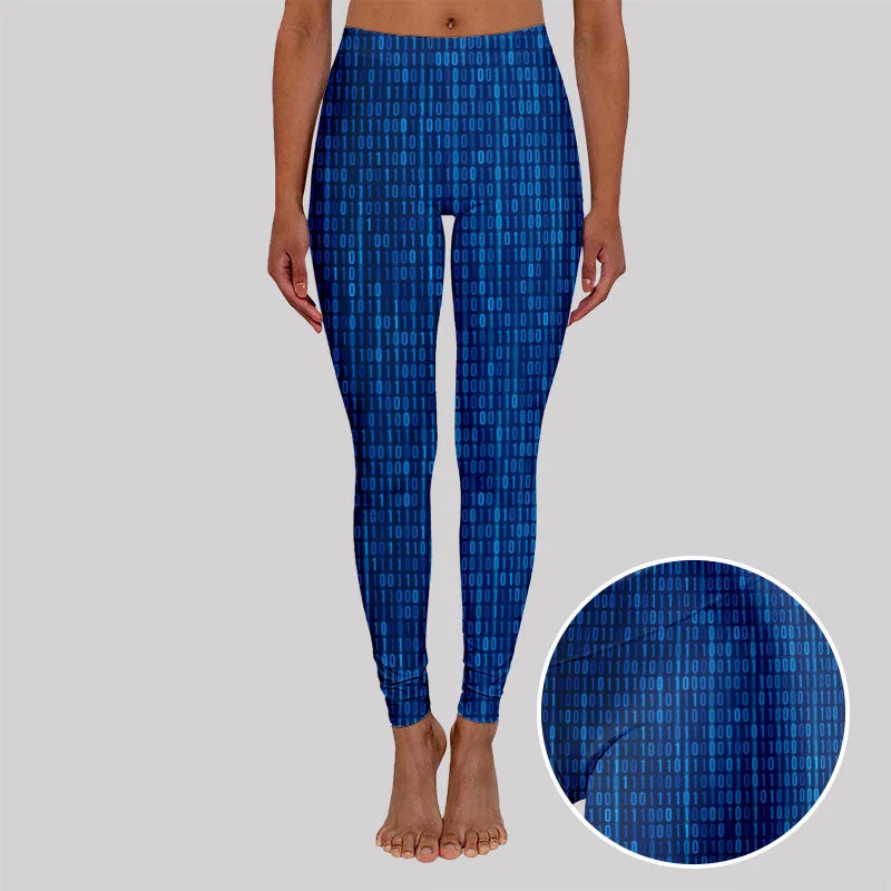 Binary Computer 1s and 0s Blue Geek Leggings