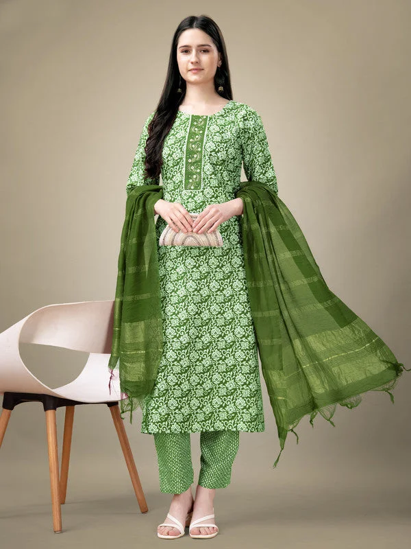 Women's Green Rayon Embroidery & Sequence Work Kurta With Trouser & Dupatta  (stitched 40 size, Alt 38 to 44 size) - Aastha Fashion