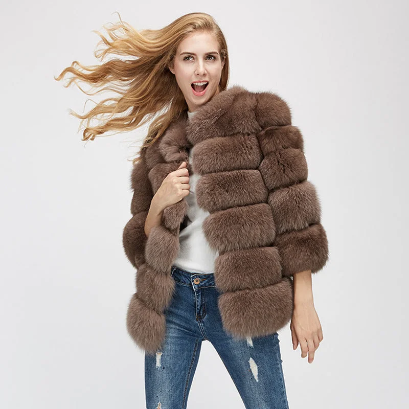 Fashion Leather with Fur Long Sleeves Winter Coats for Women