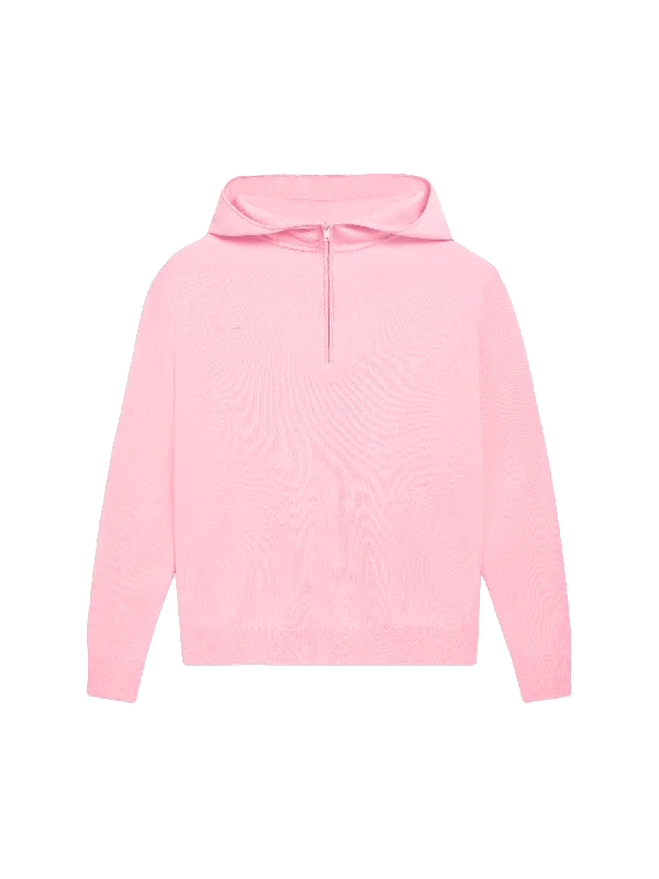 Merino Wool Half Zip Hoodie—sakura pink