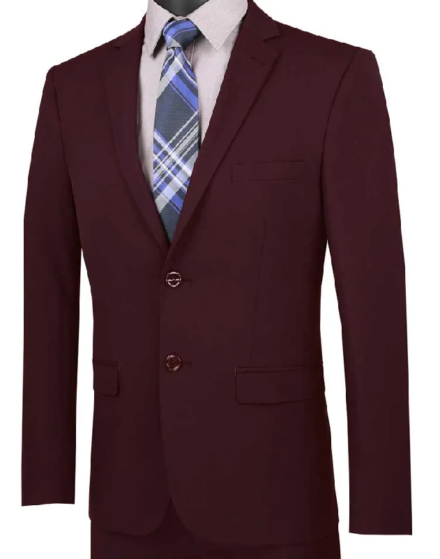 Luxify Collection: Burgundy 2 Piece Solid Color Single Breasted Ultra Slim Fit Suit