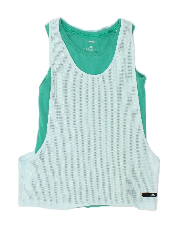 ADIDAS Womens Climalite Vest Top UK 8/10 Small Green Colourblock Cotton