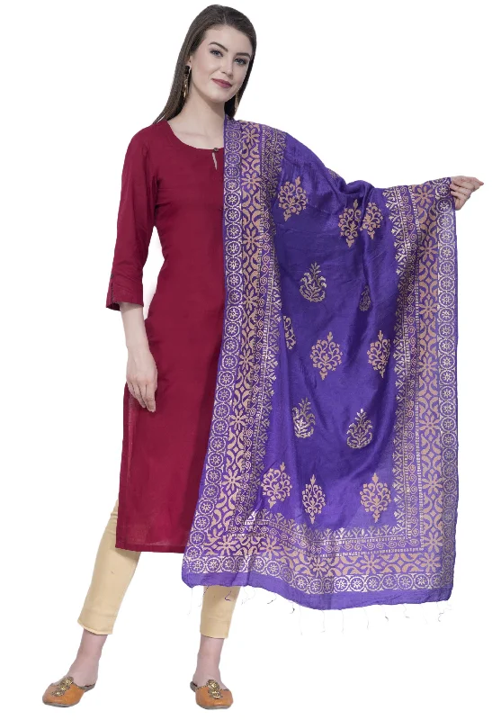 A R SILK Purple Color Chanderi Gold Print Dupattas and Chunnis