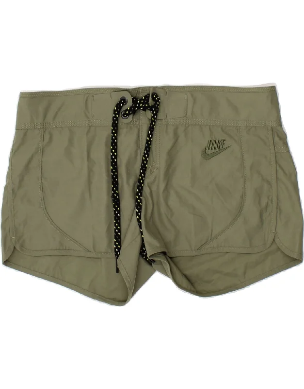 NIKE Womens Sport Shorts UK 14 Large  Khaki Polyester