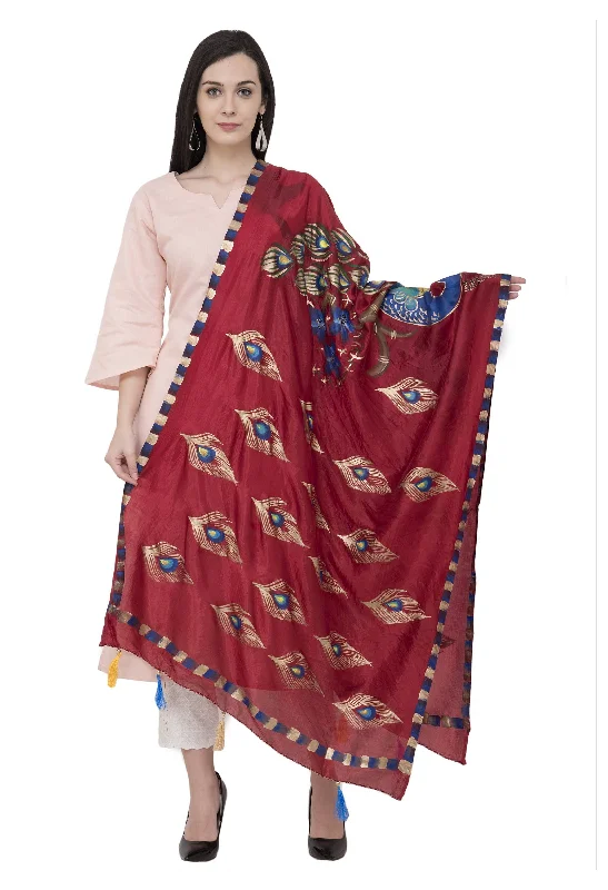 A R Silk Silk Peacock Multi Fancy Dupatta Color Mehroon Dupatta or Chunni