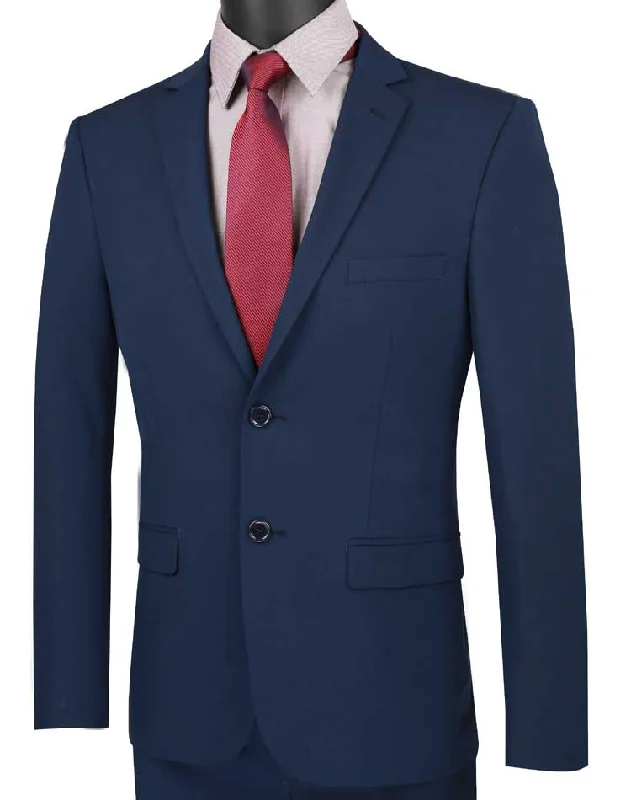 Luxify Collection: Navy 2 Piece Solid Color Single Breasted Ultra Slim Fit Suit