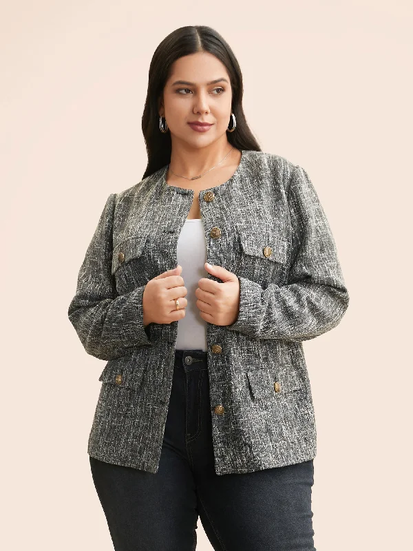 Tweed Button Up Flap Pocket Jacket