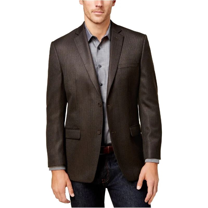 Marc New York Mens Herringbone Two Button Blazer Jacket, Brown, 44 Regular