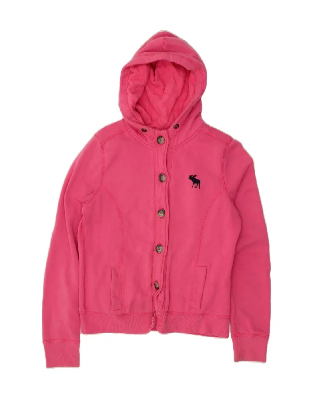 ABERCROMBIE & FITCH Womens Hooded Tracksuit Top Jacket UK 14 Large Pink