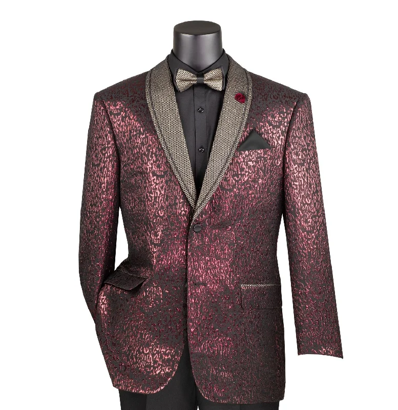 Chateau Collection: Burgundy Jacquard Fabric Single Breasted Regular Fit Blazer