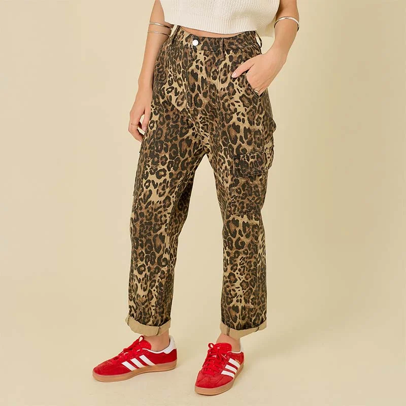 5 Pocket Leopard Denim Pants