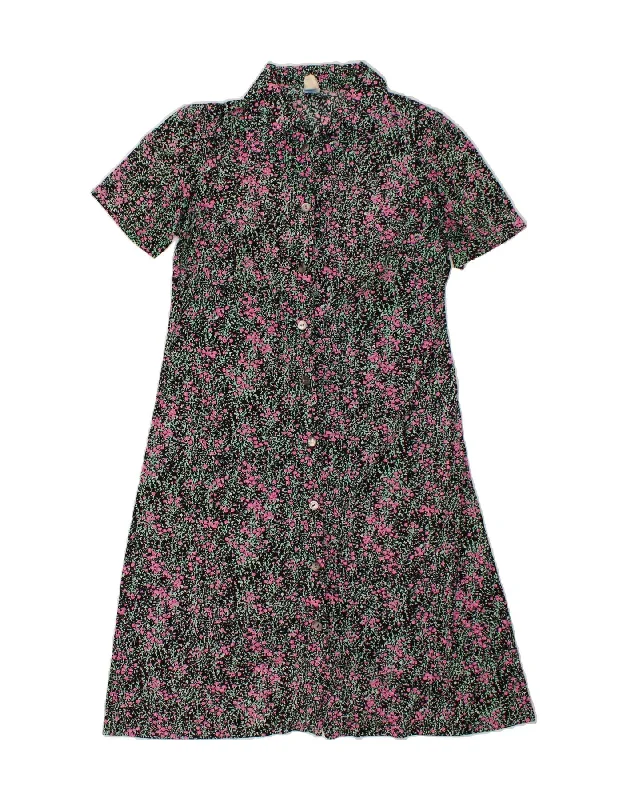 VINTAGE Womens Shirt Dress EU 36 Small Black Floral