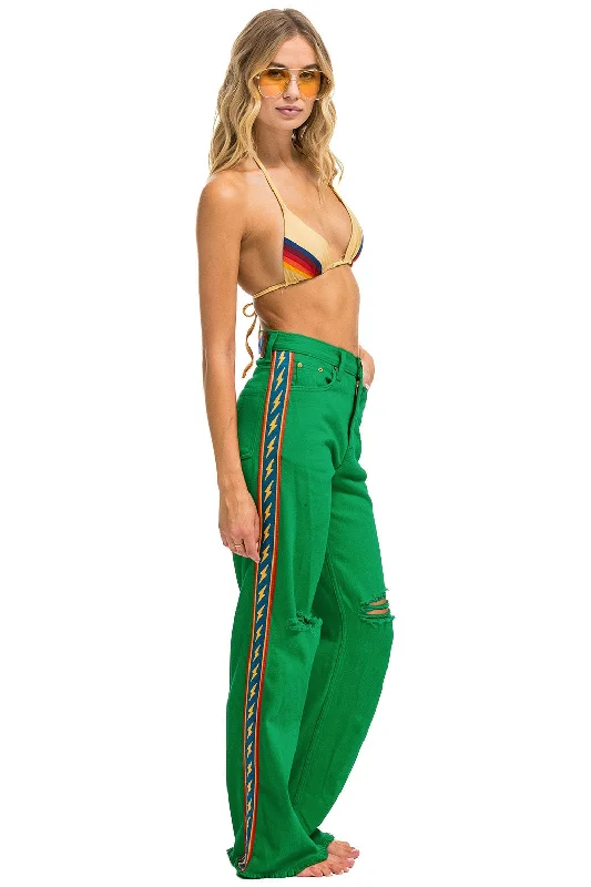 BOLT STRIPE HI RISE WIDE-LEG GYPSY JEAN - KELLY GREEN