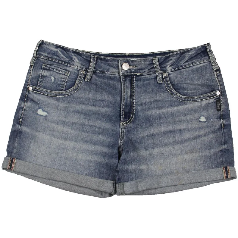 Womens Mid Rise Cuffed Denim Shorts