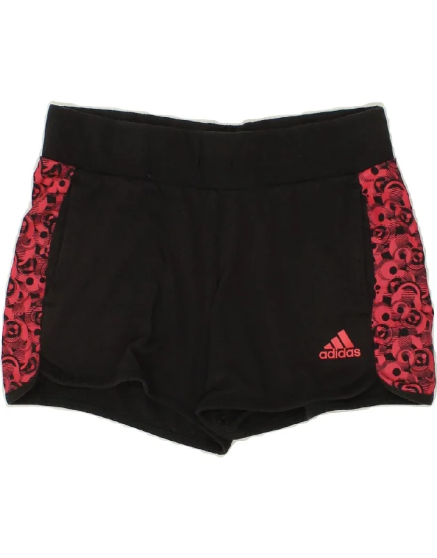 ADIDAS Womens Abstract Pattern Sport Shorts UK 12/14 Medium Black Cotton