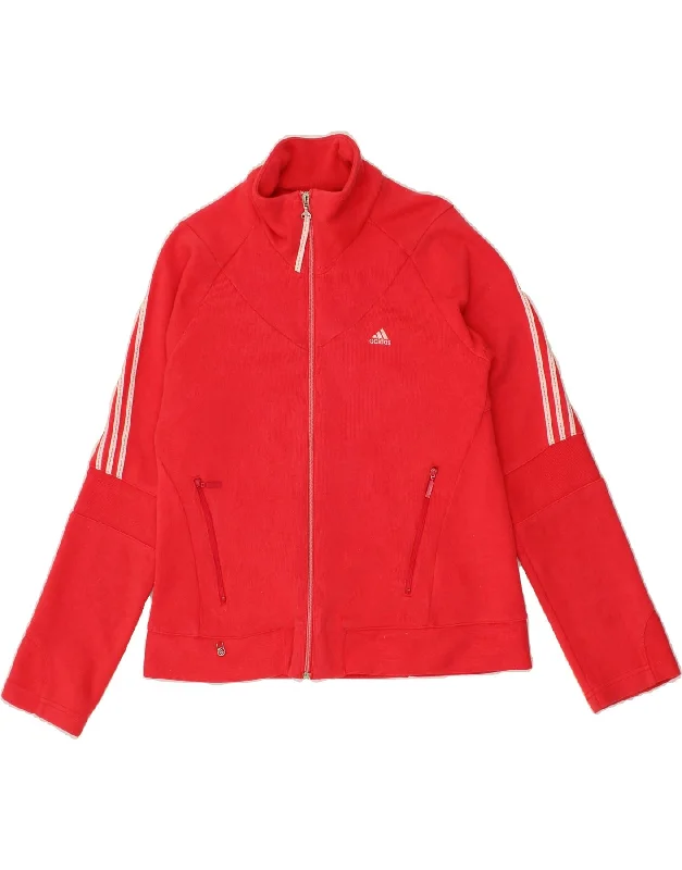 ADIDAS Womens Tracksuit Top Jacket UK 14 Medium  Red Cotton